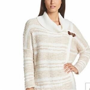 Calvin Klein Neutral Fuzzy Striped Knit Wrap Sweater Size S/M